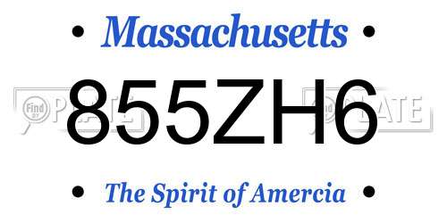 855ZH6 Massachusetts License Plate