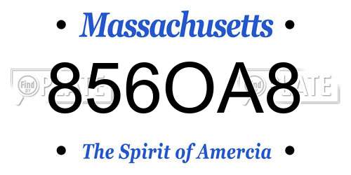 856OA8 Massachusetts License Plate