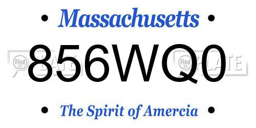 856WQ0 Massachusetts License Plate