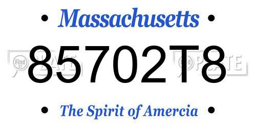 85702T8 Massachusetts License Plate