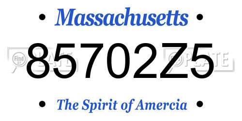 85702Z5 Massachusetts License Plate