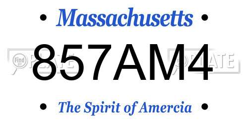 857AM4 Massachusetts License Plate