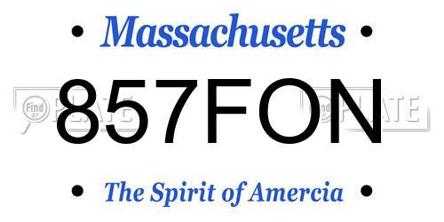 857FON Massachusetts License Plate