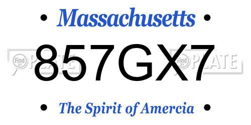 857GX7 Massachusetts License Plate
