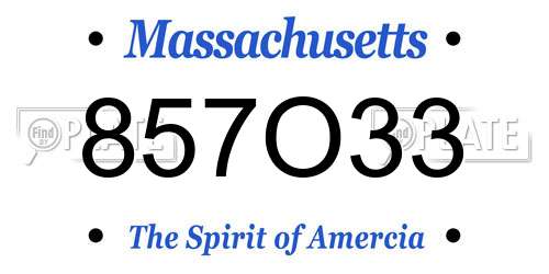 857O33 Massachusetts License Plate