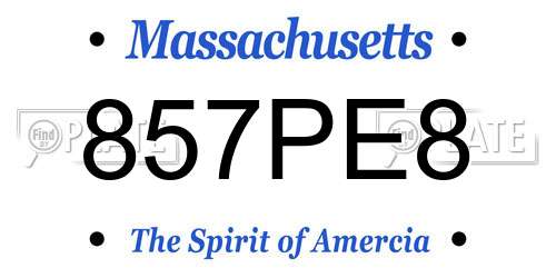 857PE8 Massachusetts License Plate