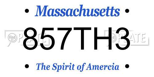 857TH3 Massachusetts License Plate