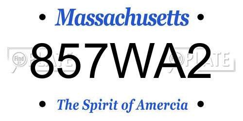 857WA2 Massachusetts License Plate