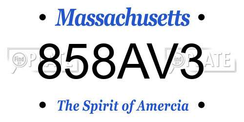 858AV3 Massachusetts License Plate