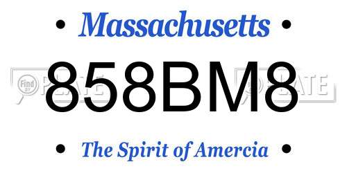 858BM8 Massachusetts License Plate