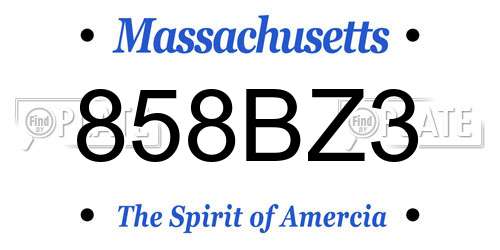858BZ3 Massachusetts License Plate