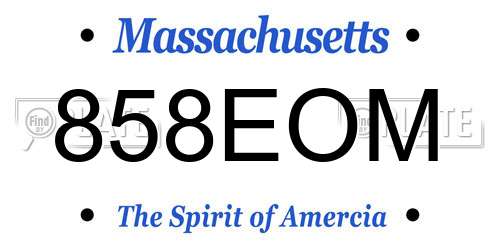 858EOM Massachusetts License Plate