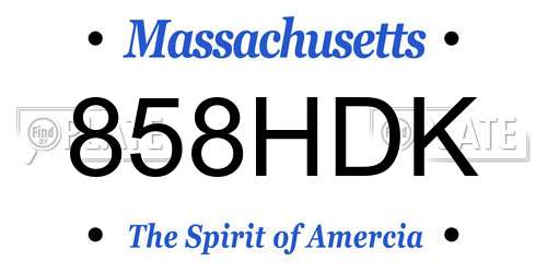 858HDK Massachusetts License Plate