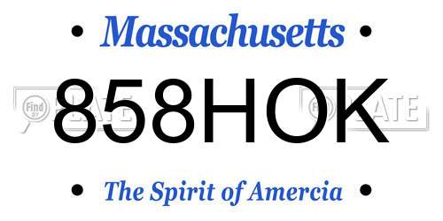 858HOK Massachusetts License Plate