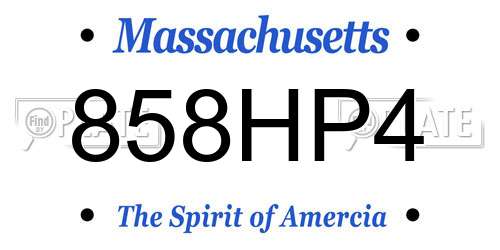 858HP4 Massachusetts License Plate