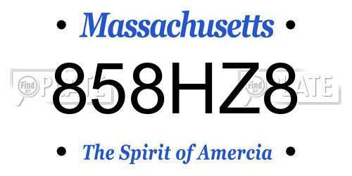 858HZ8 Massachusetts License Plate