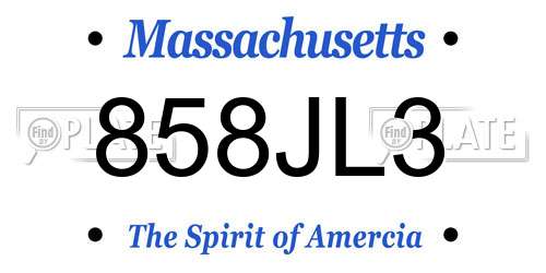 858JL3 Massachusetts License Plate