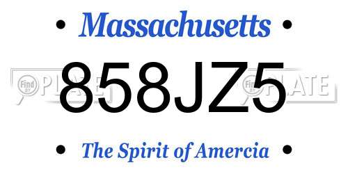 858JZ5 Massachusetts License Plate