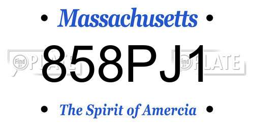 858PJ1 Massachusetts License Plate