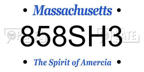 858SH3 Massachusetts License Plate