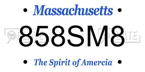 858SM8 Massachusetts License Plate