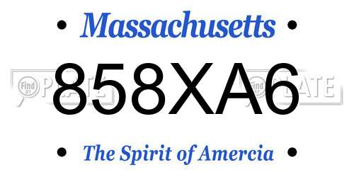 858XA6 Massachusetts License Plate