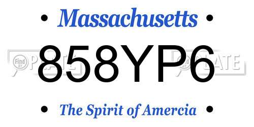 858YP6 Massachusetts License Plate