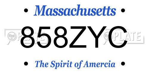 858ZYC Massachusetts License Plate