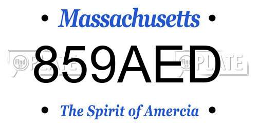 859AED Massachusetts License Plate
