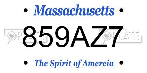 859AZ7 Massachusetts License Plate