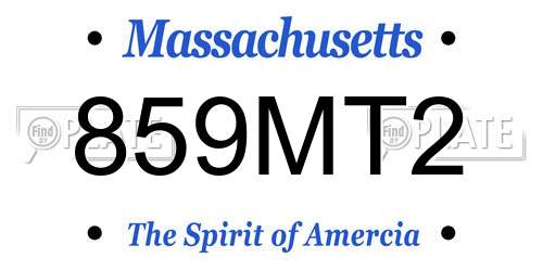 859MT2 Massachusetts License Plate