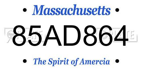 85AD864 Massachusetts License Plate