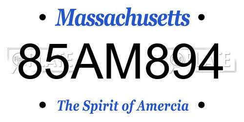 85AM894 Massachusetts License Plate