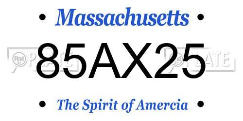 85AX25 Massachusetts License Plate