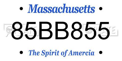 85BB855 Massachusetts License Plate