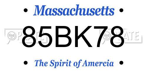 85BK78 Massachusetts License Plate