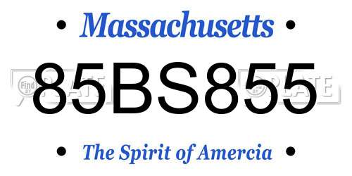 85BS855 Massachusetts License Plate