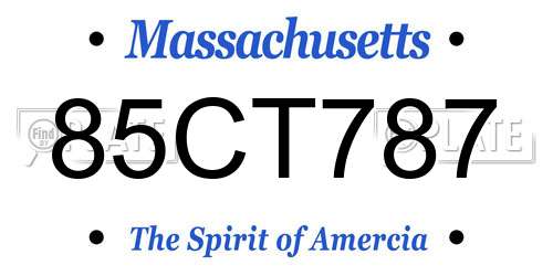 85CT787 Massachusetts License Plate