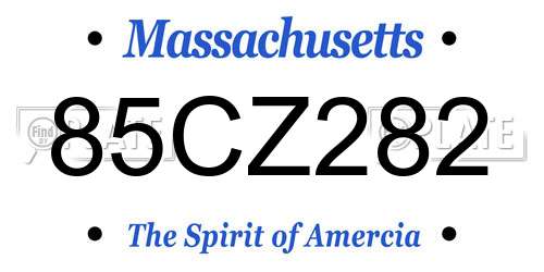 85CZ282 Massachusetts License Plate
