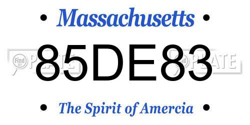 85DE83 Massachusetts License Plate