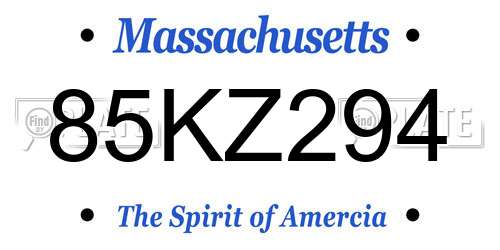 85KZ294 Massachusetts License Plate