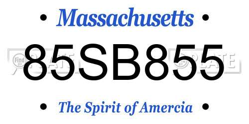 85SB855 Massachusetts License Plate