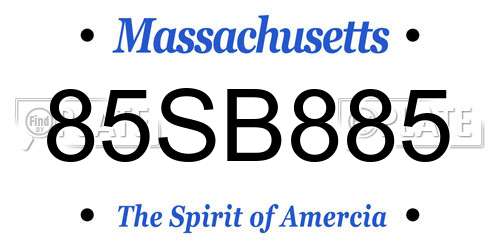 85SB885 Massachusetts License Plate