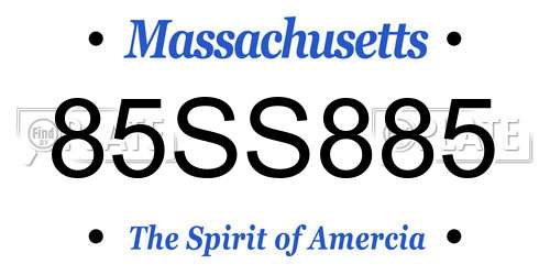 85SS885 Massachusetts License Plate