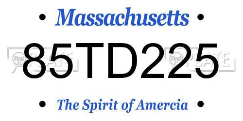 85TD225 Massachusetts License Plate