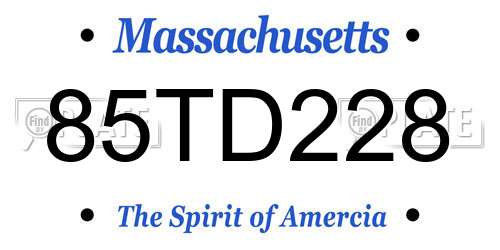 85TD228 Massachusetts License Plate