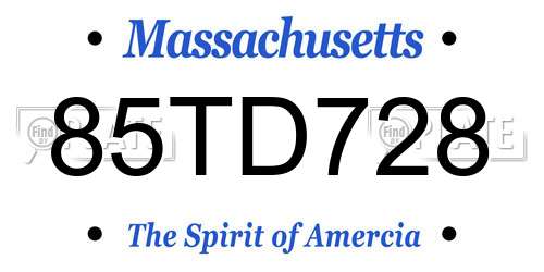 85TD728 Massachusetts License Plate