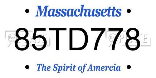85TD778 Massachusetts License Plate