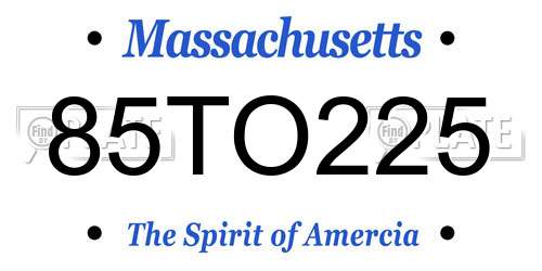85TO225 Massachusetts License Plate