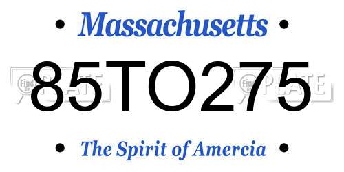 85TO275 Massachusetts License Plate